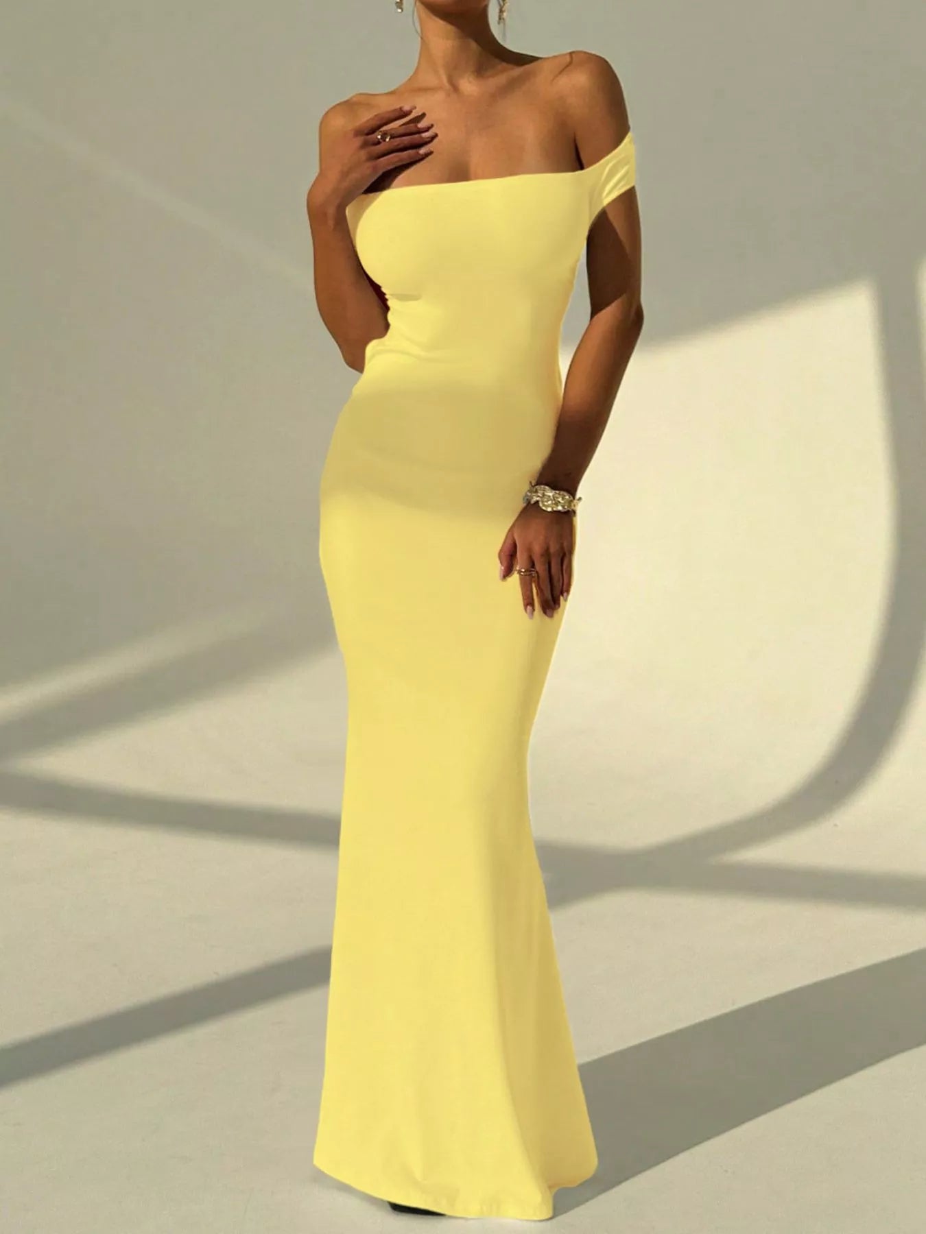 silk bodycon dress Backless Off-Shoulder Bodycon Mermaid Maxi Dress