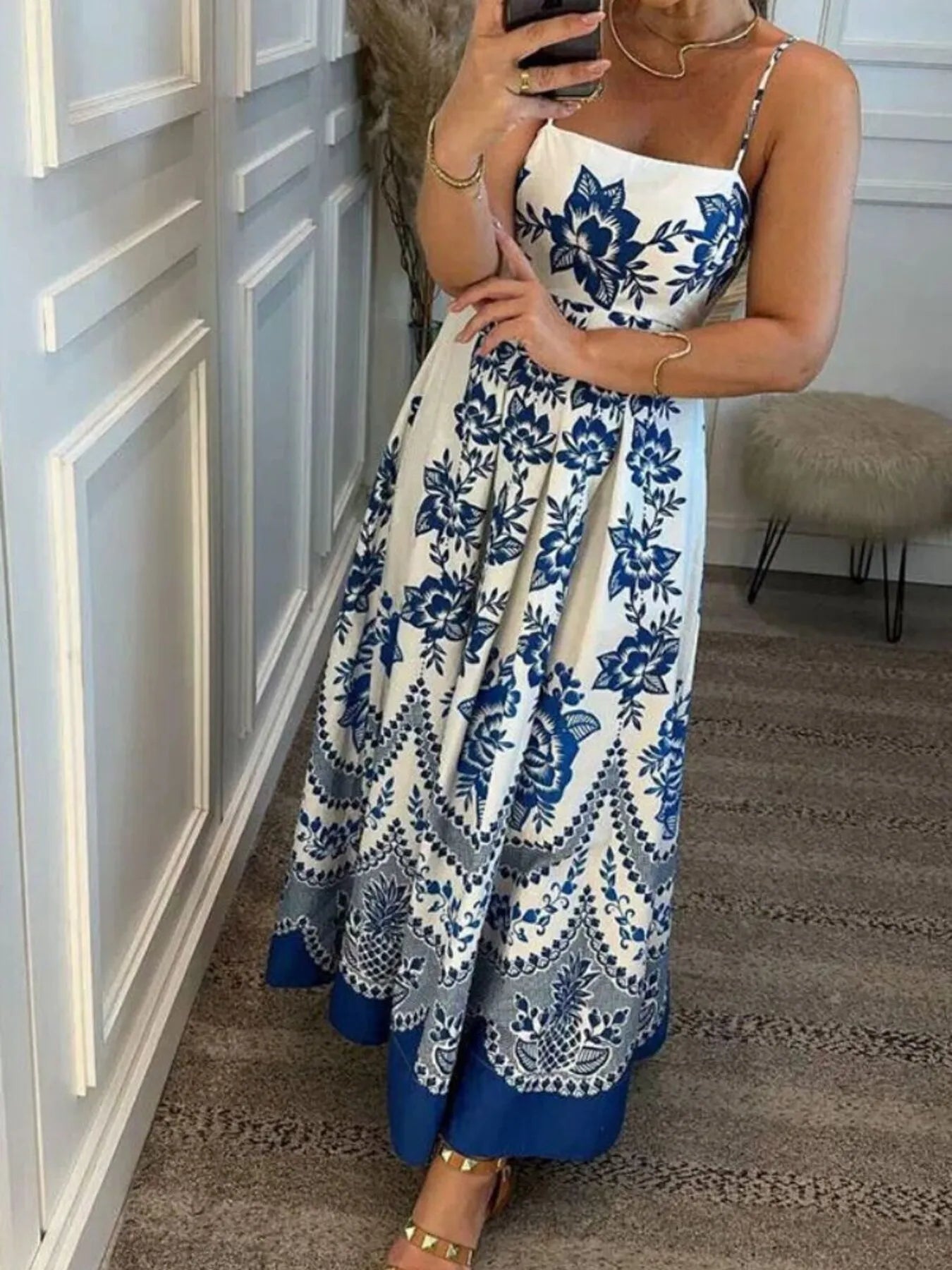 Printed Spaghetti Strap Maxi Dress Printed Spaghetti Strap Maxi Dress